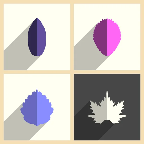 Serie di foglie di icone piatte con ombra. Illustrazione vettoriale — Vettoriale Stock