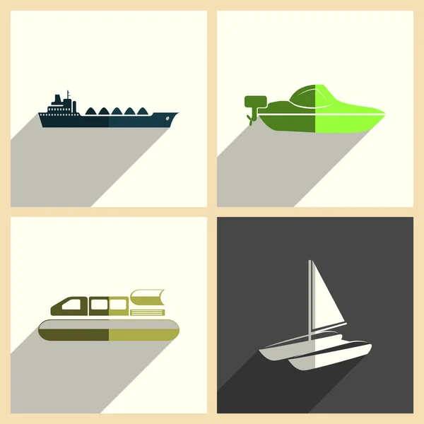 Zestaw transportowy morze płaskie ikon z cienia. Ilustracja wektorowa — Wektor stockowy