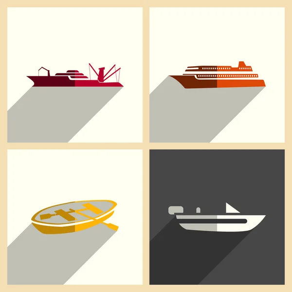 Zee vervoer set van plat pictogrammen met schaduw. Vectorillustratie — Stockvector