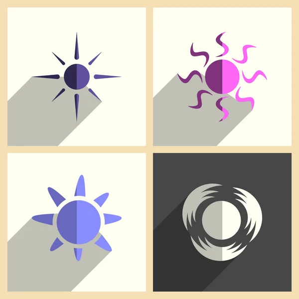 Sol conjunto de iconos planos con sombra. Ilustración vectorial — Vector de stock