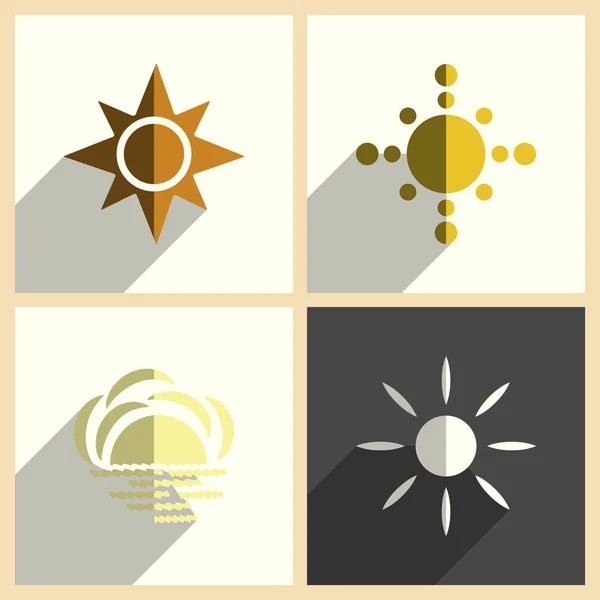 Solen uppsättning platt ikoner med skugga. Vektorillustration — Stock vektor