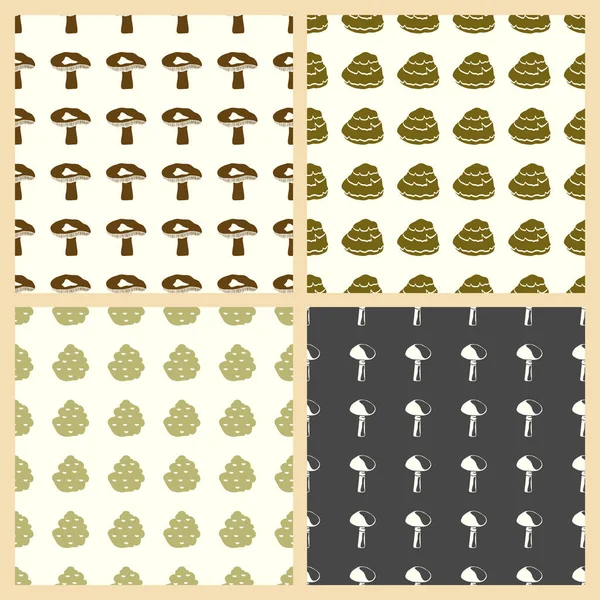 Mushrooms vector illustration on a seamless pattern background — Stock Vector