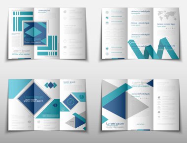 Broşür kapak sunu soyut geometrik arka plan, A4 boyutu mavi kat küme teknoloji yıllık rapor broşür afiş tasarım şablonu vektör düzeninde