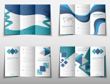 Broşür kapak sunu soyut geometrik arka plan, A4 boyutu mavi kat küme teknoloji yıllık rapor broşür afiş tasarım şablonu vektör düzeninde