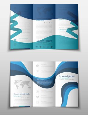 Broşür kapak sunu soyut geometrik arka plan, A4 boyutu mavi kat küme teknoloji yıllık rapor broşür afiş tasarım şablonu vektör düzeninde