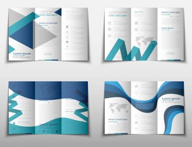 Broşür kapak sunu soyut geometrik arka plan, A4 boyutu mavi kat küme teknoloji yıllık rapor broşür afiş tasarım şablonu vektör düzeninde