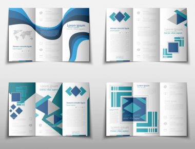 Broşür kapak sunu soyut geometrik arka plan, A4 boyutu mavi kat küme teknoloji yıllık rapor broşür afiş tasarım şablonu vektör düzeninde