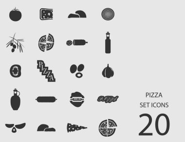 Pizza düz simgeler kümesi. Vektör çizim