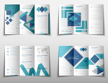 Broşür kapak sunu soyut geometrik arka plan, A4 boyutu mavi kat küme teknoloji yıllık rapor broşür afiş tasarım şablonu vektör düzeninde
