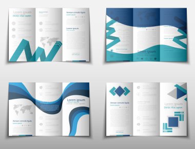 Broşür kapak sunu soyut geometrik arka plan, A4 boyutu mavi kat küme teknoloji yıllık rapor broşür afiş tasarım şablonu vektör düzeninde
