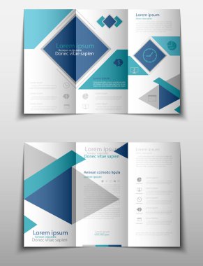 Broşür kapak sunu soyut geometrik arka plan, A4 boyutu mavi kat küme teknoloji yıllık rapor broşür afiş tasarım şablonu vektör düzeninde