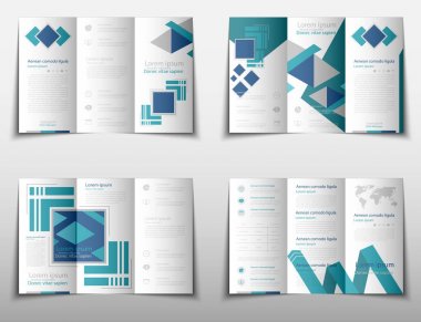 Broşür kapak sunu soyut geometrik arka plan, A4 boyutu mavi kat küme teknoloji yıllık rapor broşür afiş tasarım şablonu vektör düzeninde