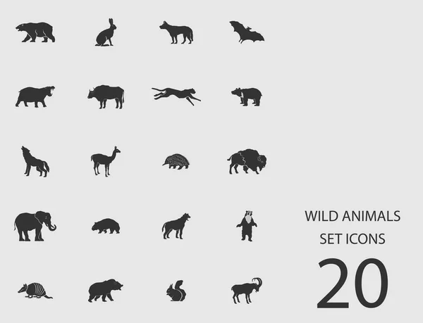 Dzikie zwierzęta zestaw ikon płaski. Ilustracja wektorowa — Wektor stockowy