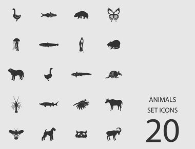 Hayvanlar düz simgeler kümesi. Vektör çizim