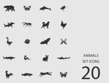 Hayvanlar düz simgeler kümesi. Vektör çizim