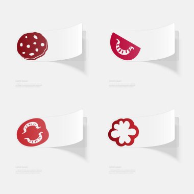 Pizza ve ürünleri. Beyaz zemin üzerine gölge ile düz etiket