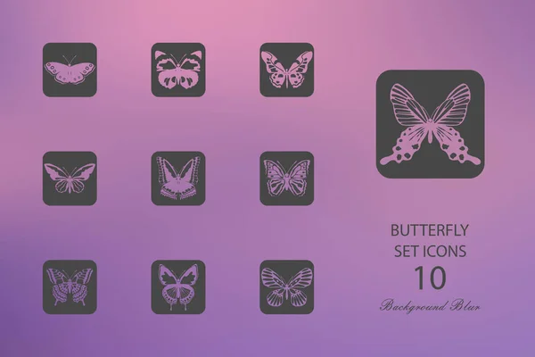 Kelebek. Arka plan bulanık üzerinde düz simgeler kümesi