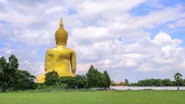 Timelapse Van Achterkant Grootste Boeddha Standbeeld Thailand Wat Muang Ang — Stockvideo