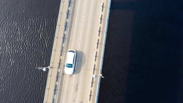 Jekabpils Şehir Köprüsü Letonya Üzerinde Uçan Insansız Hava Aracı Görüntüsü — Stok fotoğraf