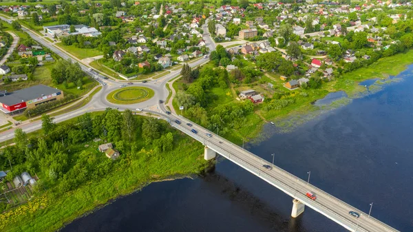 Vue Aérienne Depuis Drone Volant Sur Pont Ville Jekabpils Lettonie — Photo