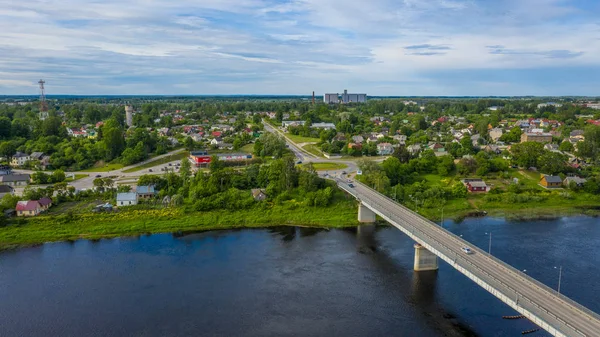 Vue Aérienne Depuis Drone Volant Sur Pont Ville Jekabpils Lettonie — Photo