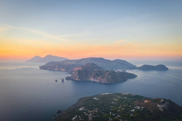 Photo Aérienne Drone Volant Île Vulcano Lipari Île Salina Des — Photo