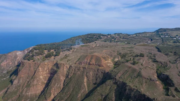 Vista Aérea Foto Drone Voador Ilha Vulcano Para Lipari Salina — Fotografia de Stock