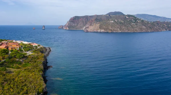 Foto Vista Aérea Desde Avión Tripulado Volador Isla Vulcano Lipari —  Fotos de Stock