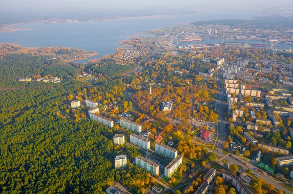 Piękny Panoramiczny Widok Lotu Drona Dzielnicy Vecmilgravis Pięknym Jesiennym Zachodzie — Zdjęcie stockowe