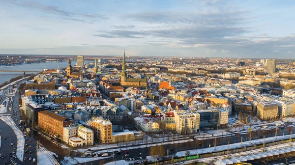 Aerial View Photo Flying Drone Panoramic Old Riga Academy Sciences — Stock Photo, Image