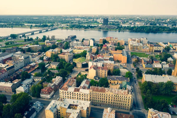 Riga Letland Juli 2019 Luchtfoto Van Vliegende Drone Panoramisch Naar — Stockfoto