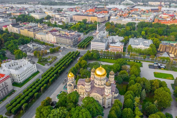 Riga Letonia Julio 2019 Vista Aérea Desde Avión Tripulado Volador — Foto de Stock