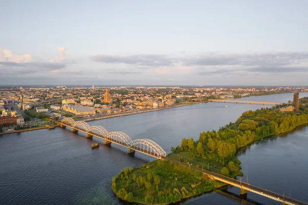 Riga Letonia Julio 2019 Foto Vista Aérea Desde Puente Panorámico — Foto de Stock
