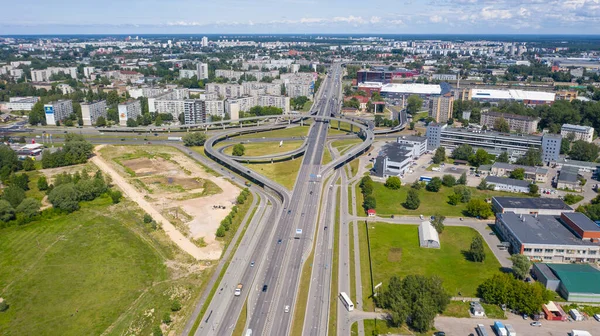 Zdjęcie Lotu Ptaka Panoramicznego Południowego Mostu Przechyły Dienvidu Rzece Daugava — Zdjęcie stockowe