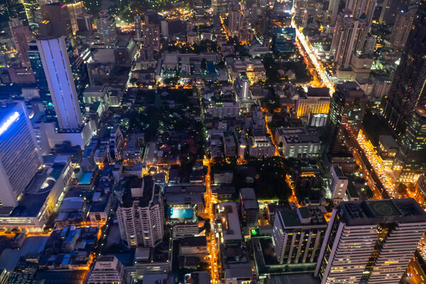 BANGKOK, THAILAND, December 25, 2019: Beautiful aerial view photo panoramic skyline of Bangkok at night from King Power Mahanakhon, Bangkok, Thailand (series)