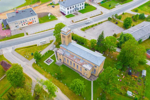 Beautiful Aerial View Photo Flying Drone Panoramic Akniste Latvia Catholic — Stock Photo, Image