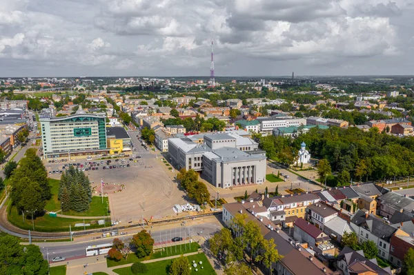 Gyönyörű Légi Felvétel Repülő Drón Panoráma Daugavpils Belvárosában Gyönyörű Nyári — Stock Fotó