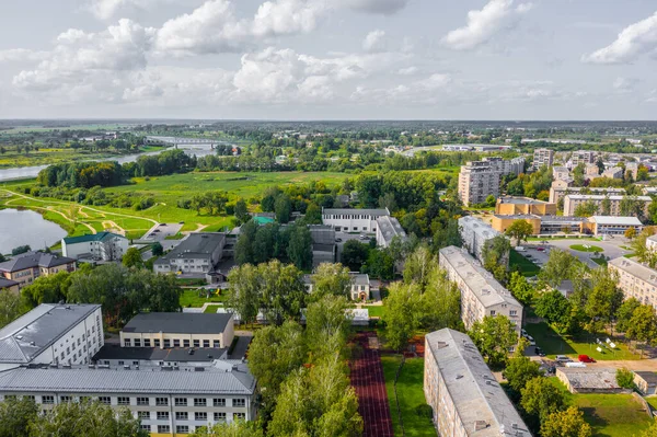 Hermosa Vista Aérea Foto Vuelo Drone Panorámica Centro Ciudad Daugavpils — Foto de Stock