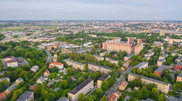 Gyönyörű Panorámás Légi Felvétel Repülő Drónról Klaipeda Belvárosában Egy Nyári — Stock Fotó