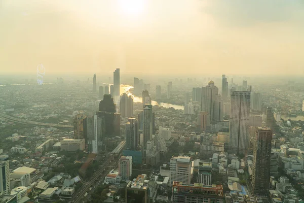 Gyönyörű Légi Kilátás Fotó Panoráma Kilátást Bangkok Naplementekor King Power — Stock Fotó