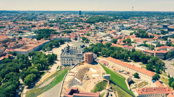 Beautiful Panoramic Aerial View Photo Flying Drone Gediminas Castle Capital — Stock Photo, Image