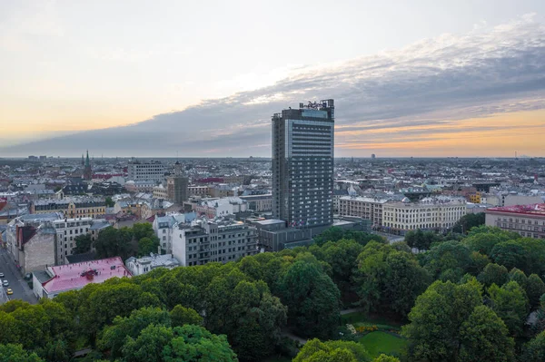 Ryga Łotwa Sierpnia 2019 Piękny Panoramiczny Widok Lotu Drona Hotel — Zdjęcie stockowe