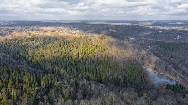 Красивая Панорамная Фотография Беспилотника Над Сигулдой Солнечный Зимний День Снега — стоковое фото