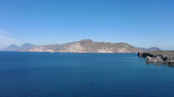 Beautiful Panoramic Air Video Least Drone Vulcano Island Rock Light — стокове відео