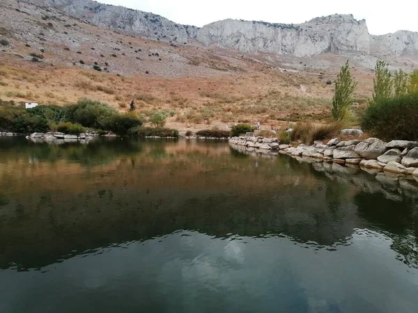 Kleiner See Und Berge Torcal Antequera Provinz Malaga Andalusien Spanien — Stockfoto