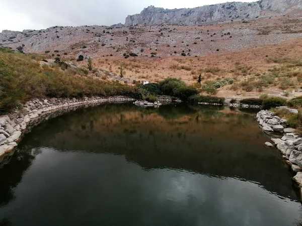 Petit Lac Montagnes Torcal Antequera Province Malaga Andalousie Espagne — Photo