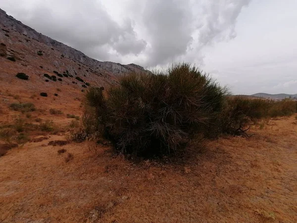 Antequera Malaga Endülüs, İspanya 'da Torcal dağlarının bulutlu manzarası. Unesco tarafından dünya mirası ilan edilen eşsiz bir doğal alan..