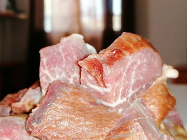 Primer Plano Carne Cerdo Embutidos Ahumados Rumanía — Foto de Stock