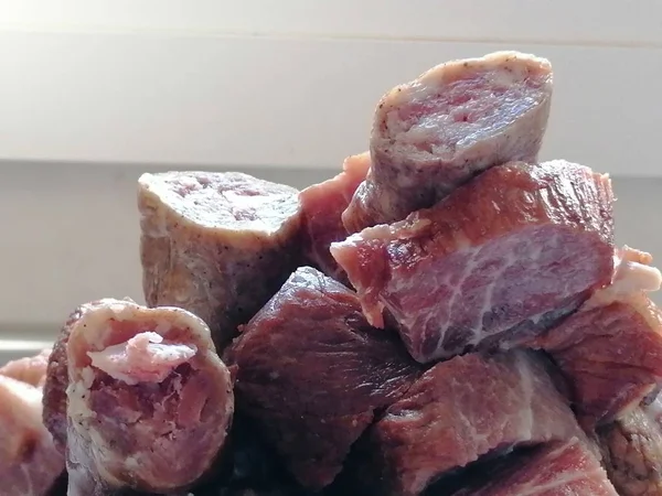 Close Carne Porco Salsicha Fumada Roménia — Fotografia de Stock