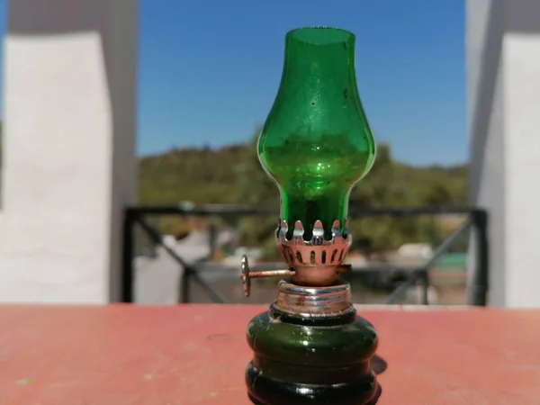 Oude Lamp Met Groen Glas — Stockfoto